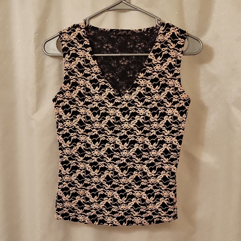 Jaipur Women's Black and Gold Lace Blouse